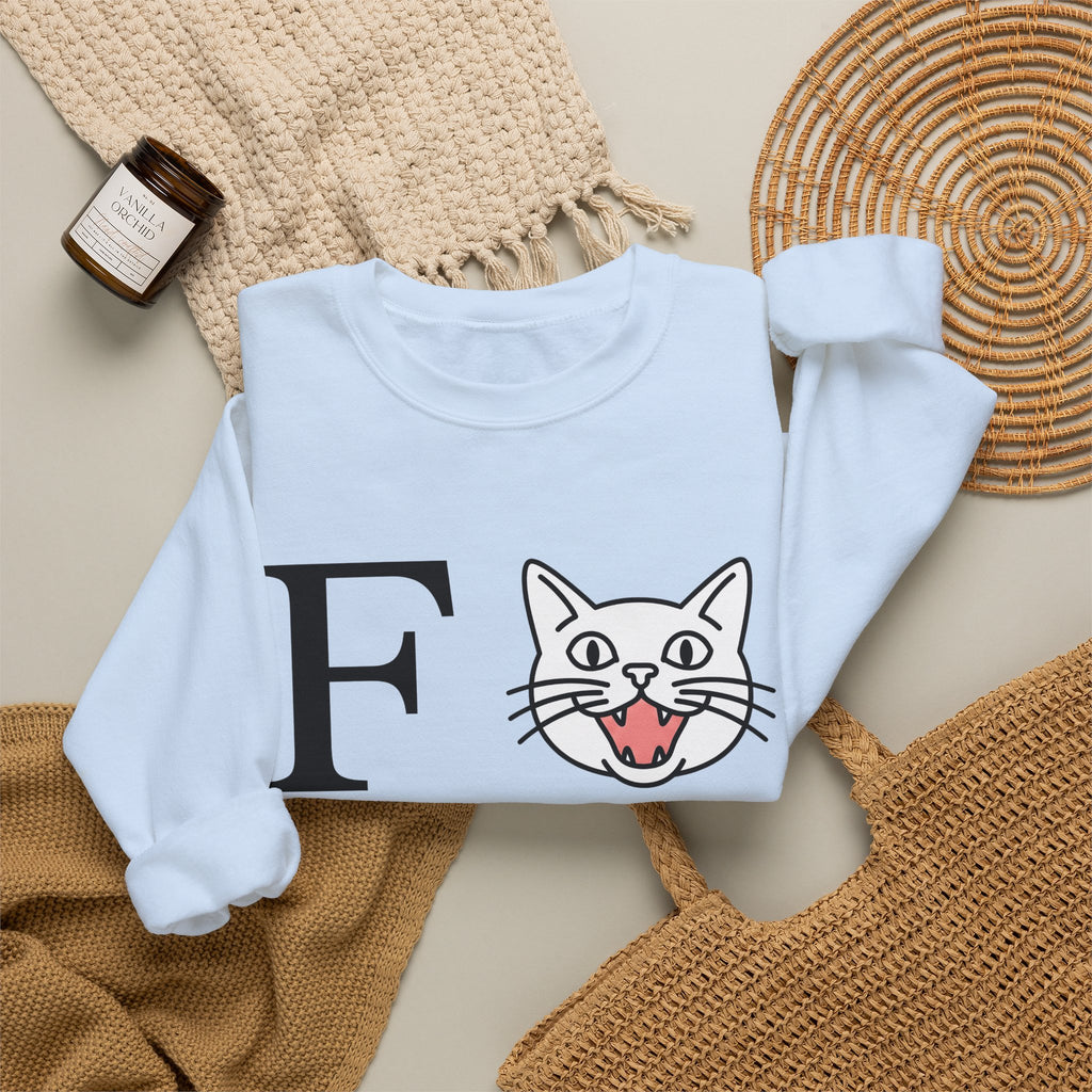 Cat Face Graphic Sweatshirt Cat Humor Gift Women Minimalist Sweatshirt Kitty Sweatshirt Feline Fan Simple Sweatshirt Funny Graphic Modern Bold Letters Sweatshirt