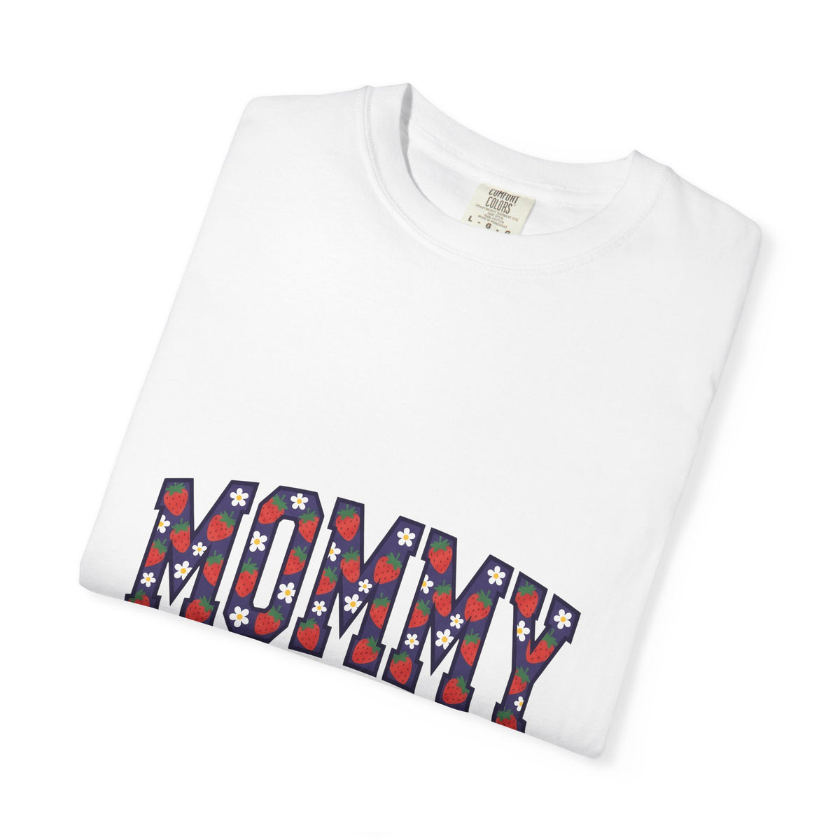 Strawberry Floral Text T-Shirt Moms Family Gift Women Playful T-Shirt Floral Text T-Shirt Motherhood Fan Whimsical T-Shirt Clan Graphic Retro Daisy
