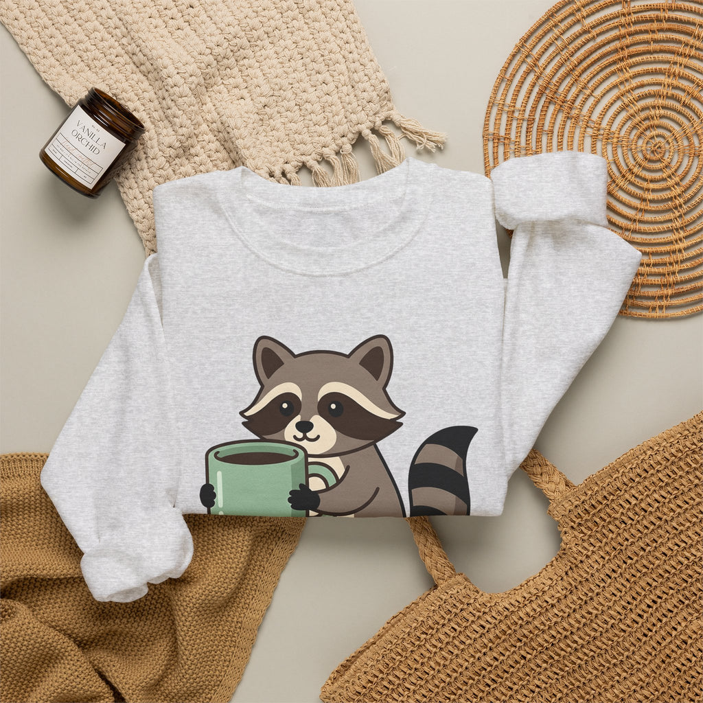 Raccoon Coffee Sweatshirt Nurses Coffee Gift Women Cute Sweatshirt Coffee Sweatshirt Nurse Enthusiast Adorable Sweatshirt Caffeinated Graphic Coffee