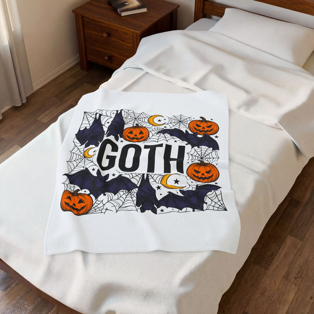 Vampire Pumpkin Goth Autumn Gift Horror Bloodsucking Dark Fan Macabre Fall Hand Drawn Webbing Blanket