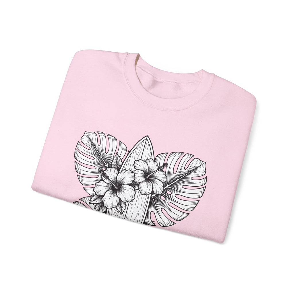 Surfboard Petals Sweatshirt Surfing Shore Gift Women Drawing Sweatshirt Surfboards Sweatshirt Surfer Fan Illustration Graphic Nature Flower Sweatshirt