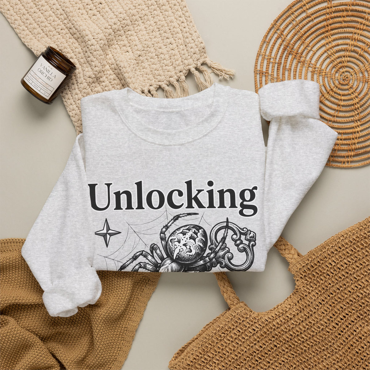 Spider Pendant Sweatshirt Halloween Magic Gift Women Spooky Sweatshirt Spider Necklace Sweatshirt Horror Fan Creepy Art Sweatshirt Mystical Graphic Sketch