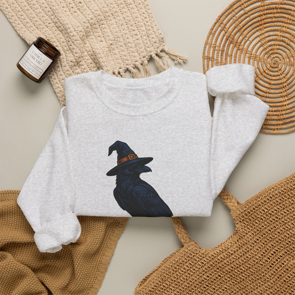 Raven Wizard Hat Sweatshirt Halloween Horror Gift Women Antique Sweatshirt Witch Hat Sweatshirt Spooky Fan Occult Sweatshirt Horror Graphic Ink Fortune Ball