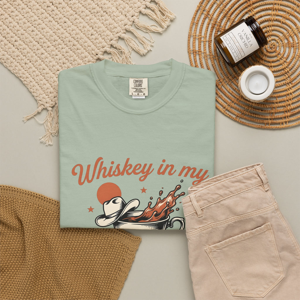 Hot Drink Western Hat T-Shirt Cowgirl Rodeo Gift Women Distressed T-Shirt Coffee T-Shirt Cowgirl Fan Vintage T-Shirt Rodeo Graphic Retro Shines