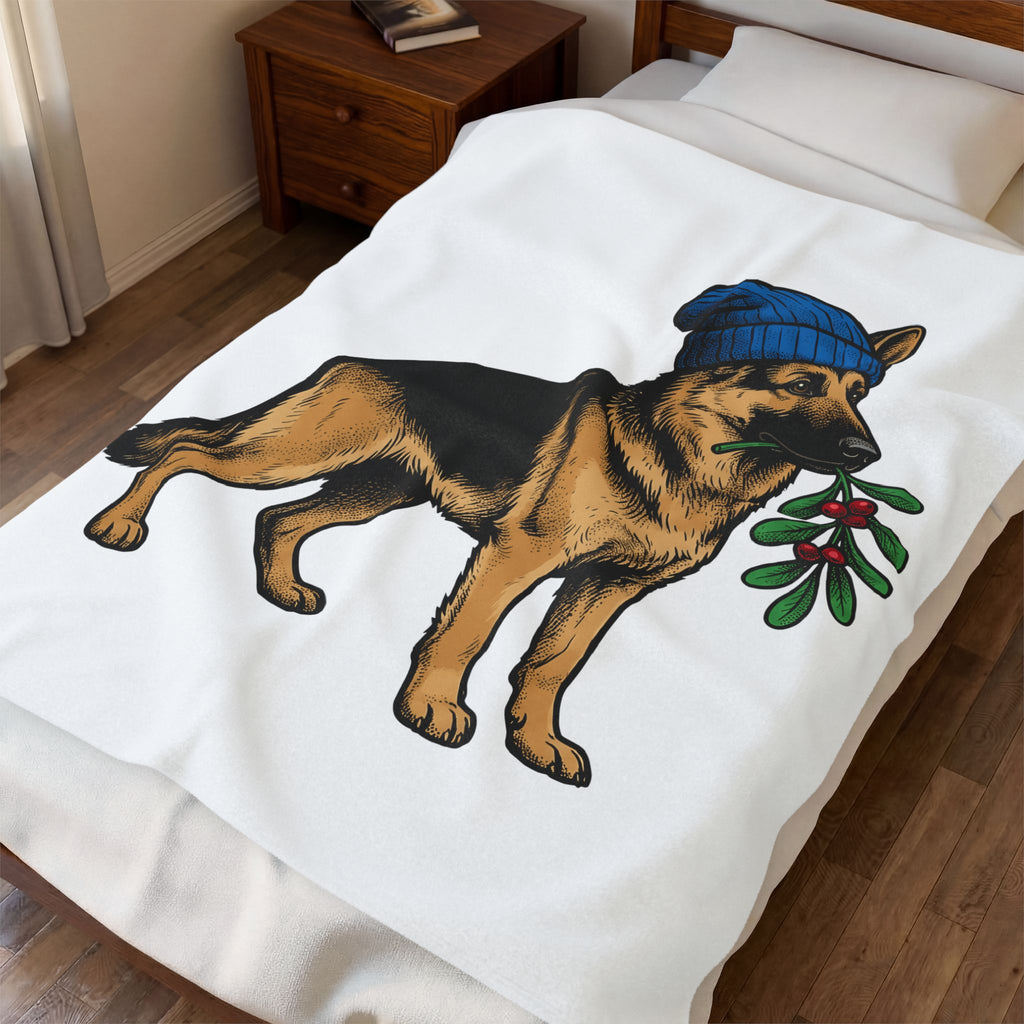 German Shepherd Puppy Blanket Dog Holidays Gift Women Hand Drawn Blanket Alsatian Blanket Dog Fan Illustrated Graphic Blanket Line Art Festive