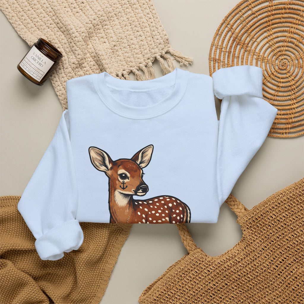 Stag Ink Sweatshirt Funny Wildlife Gift Women Classic Sweatshirt Tattoo Sweatshirt Humor Fan Vintage Sweatshirt Animal Graphic Old School Ship Anchor Sweatshirt
