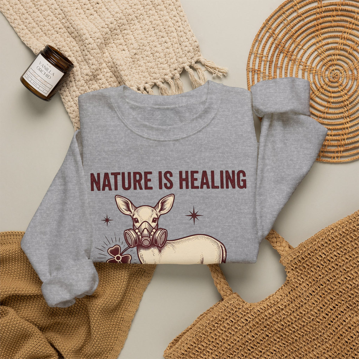 Buck Gas Mask Sweatshirt Nature Fauna Gift Women Antique Sweatshirt Gas Mask Sweatshirt Wildlife Enthusiast Vintage Sweatshirt Animal Graphic Ink Drawing Four