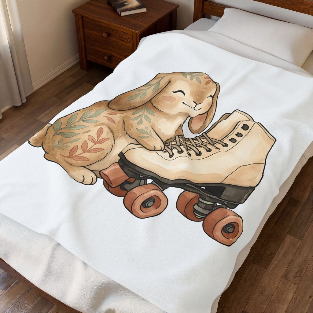 Bunny Skate Sports Fauna Gift Adorable Rabbit Skate Athlete Fan Wildlife Cute Brushstroke Blanket