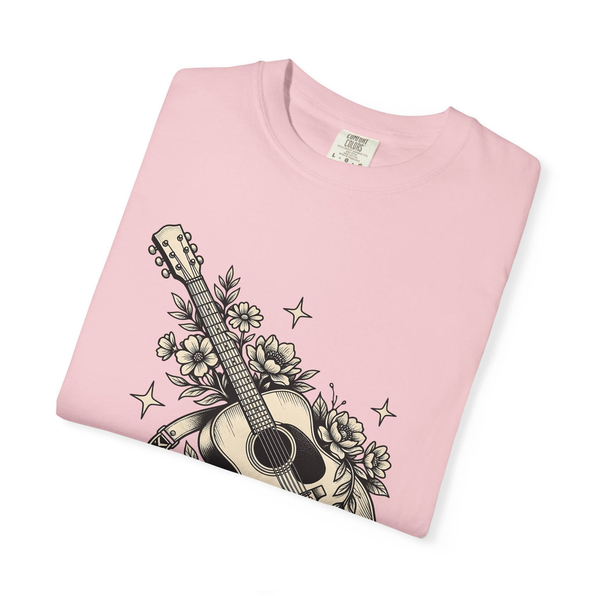Blossom Guitar T-Shirt Floral Melody Gift Women Illustrative T-Shirt Guitar T-Shirt Flower Fan Illustrated T-Shirt Harmony Graphic Old School Star