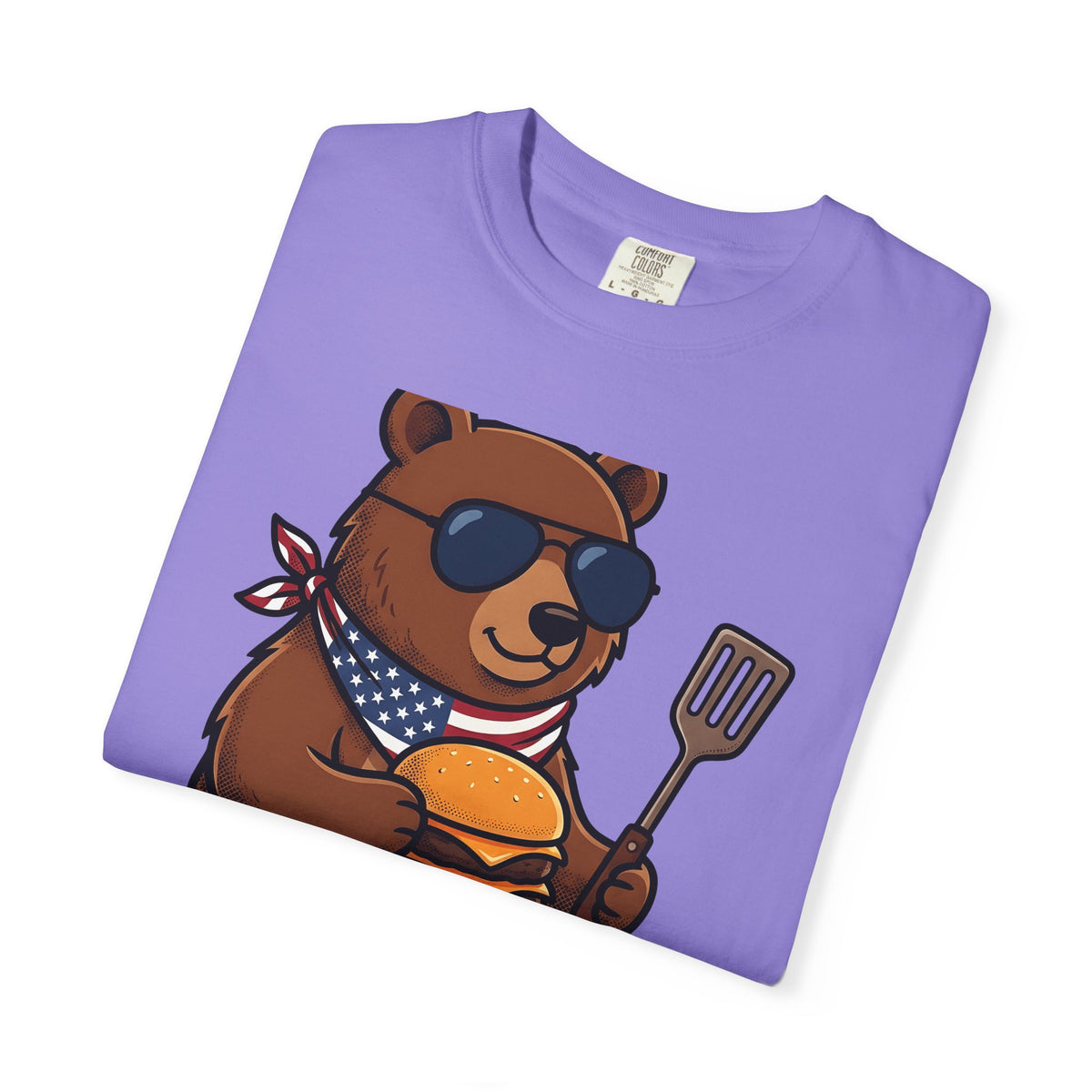 Bear Sandwich T-Shirt 4th Of July Grilling Gift Women Comic T-Shirt Sandwich T-Shirt Independence Fan Cartoon T-Shirt Barbecue Graphic Vintage