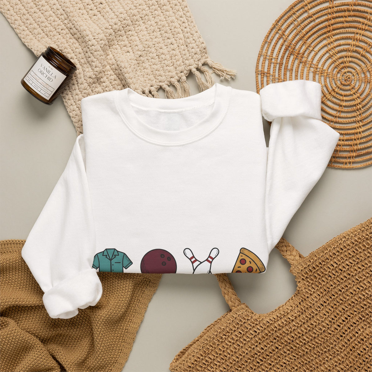 Bowling Symbols Bowling Cuisine Gift Hand Drawn Bowling Icons T Sweatshirt