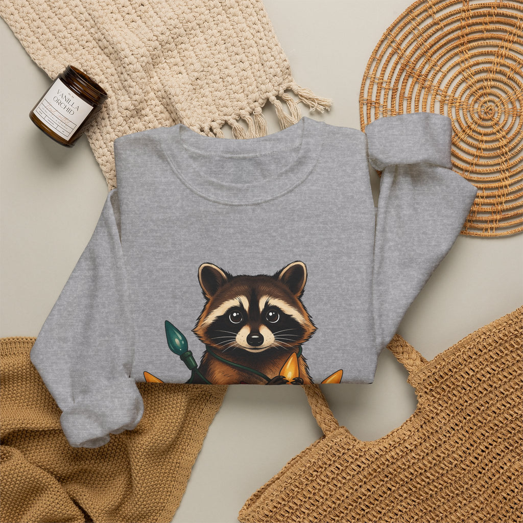 Raccoon Animals Seasonal Gift Playful Trash Panda Wildlife Fan Quirky Christmas Cartoon Sweatshirt