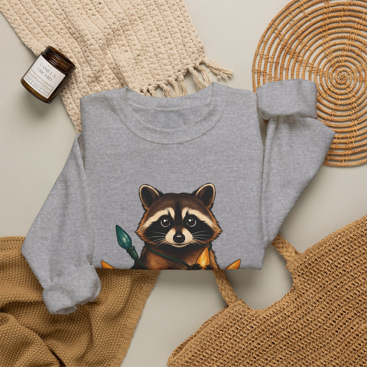 Raccoon Animals Seasonal Gift Playful Trash Panda Wildlife Fan Quirky Christmas Cartoon Sweatshirt