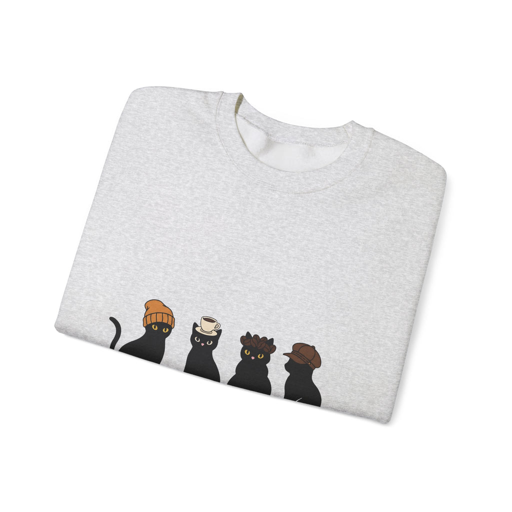 Black Cat Sweatshirt Cat Cafe Gift Women Kawaii Sweatshirt Kitty Sweatshirt Cat Fan Feline Sweatshirt Coffee Graphic Minimal Simple Hat Sweatshirt