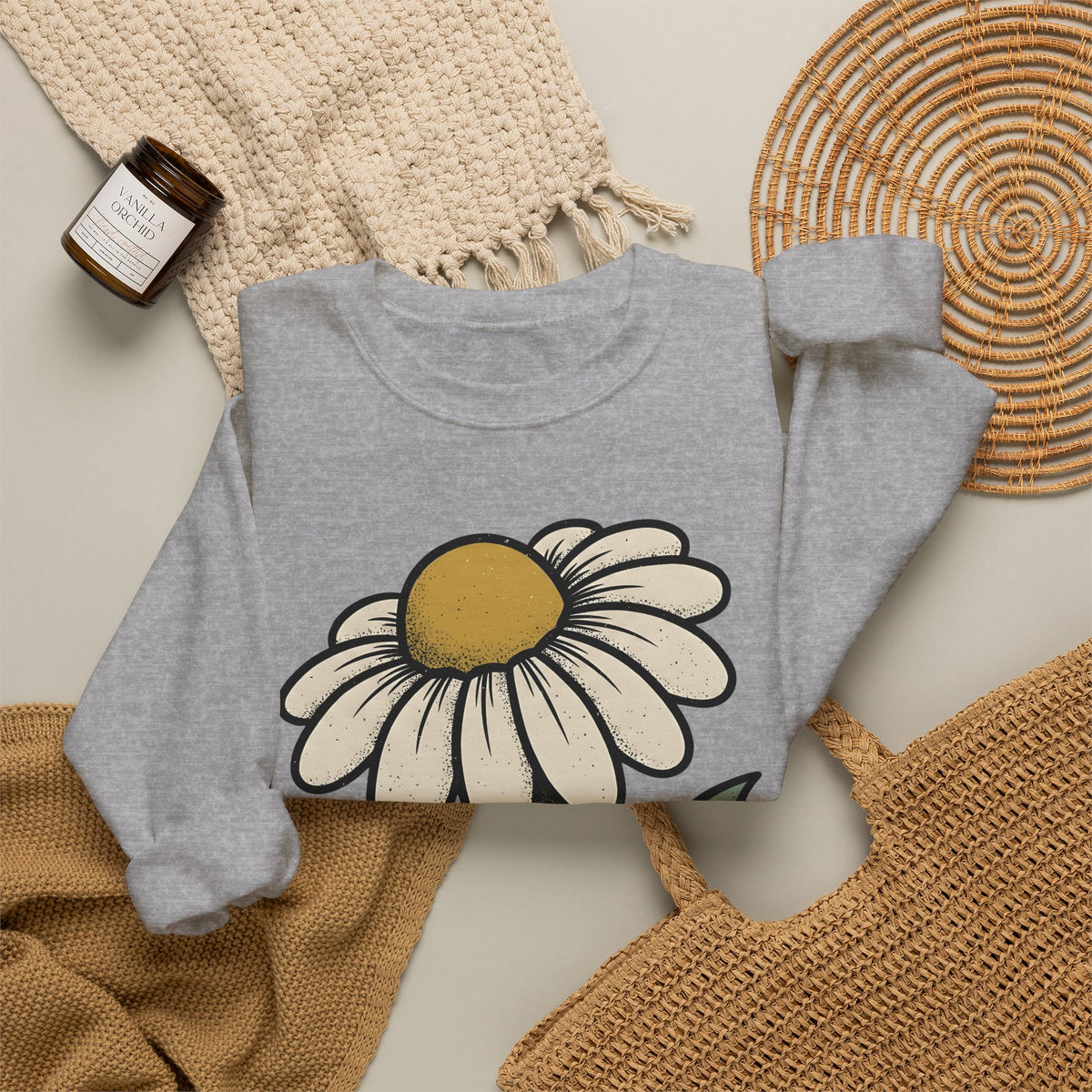 Daisy Petal Sweatshirt Floral Nature Gift Women Cartoon Sweatshirt Flower Sweatshirt Botanical Fan Comic Sweatshirt Outdoor Graphic Silhouette Sprig Sweatshirt