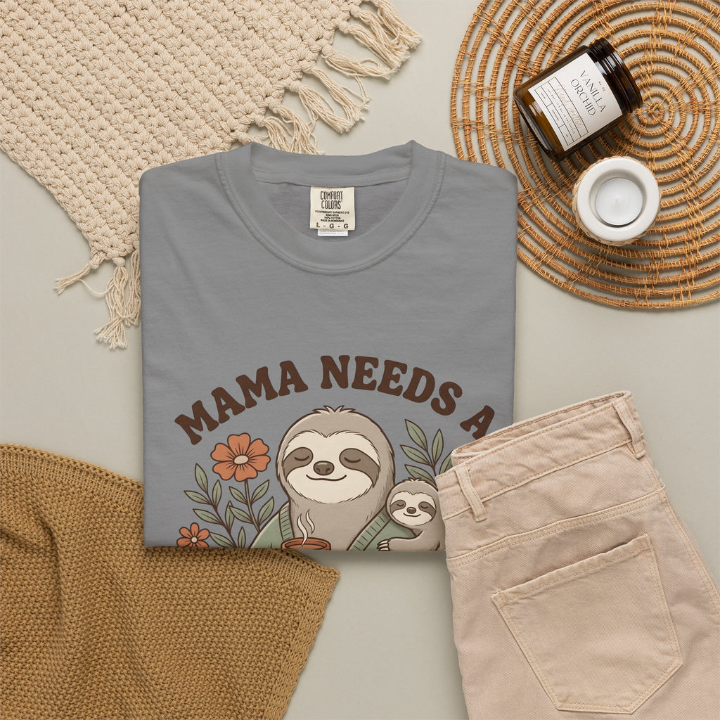 Sloth Mother Moms Espresso Gift Kawaii Sloth Mom Enthusiast Cute Coffee Sketch Blossoms T-Shirt