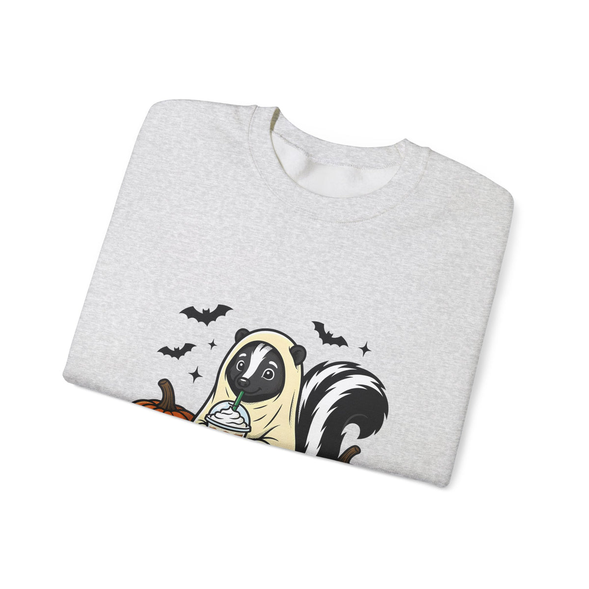 Skunk Ghost Sweatshirt Halloween Animal Gift Women Cartoon Sweatshirt Specter Sweatshirt Horror Fan Spooky Sweatshirt Creature Graphic Vintage Pumpkin Sweatshirt