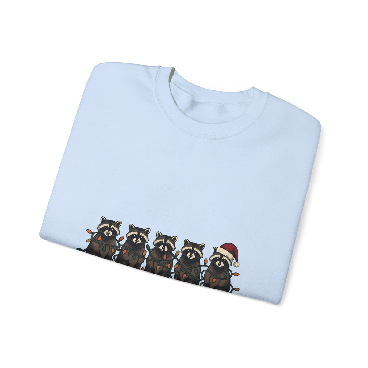 Raccoon Pack Sweatshirt Christmas Wildlife Gift Women Comic Sweatshirt Trash Panda Sweatshirt Xmas Fan Cartoon Sweatshirt Animal Graphic Retro Holiday Lights