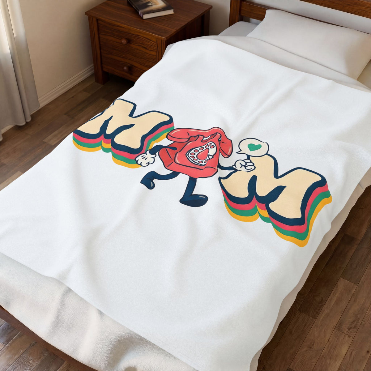 Vintage Phone Blanket Moms Relatives Gift Women Comic Blanket Old Phone Blanket Mother Fan Cartoon Blanket Family Graphic Classic Love Symbol