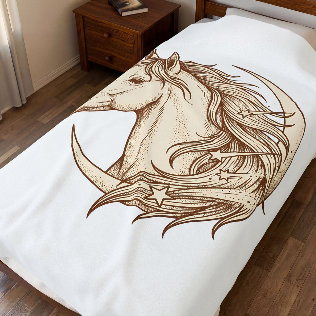 Horse Headshot Blanket Cowgirl Cowboy Gift Women Tribal Blanket Stallion Blanket Rodeo Fan Mustang Graphic Blanket Old School Lunar Shape Blanket