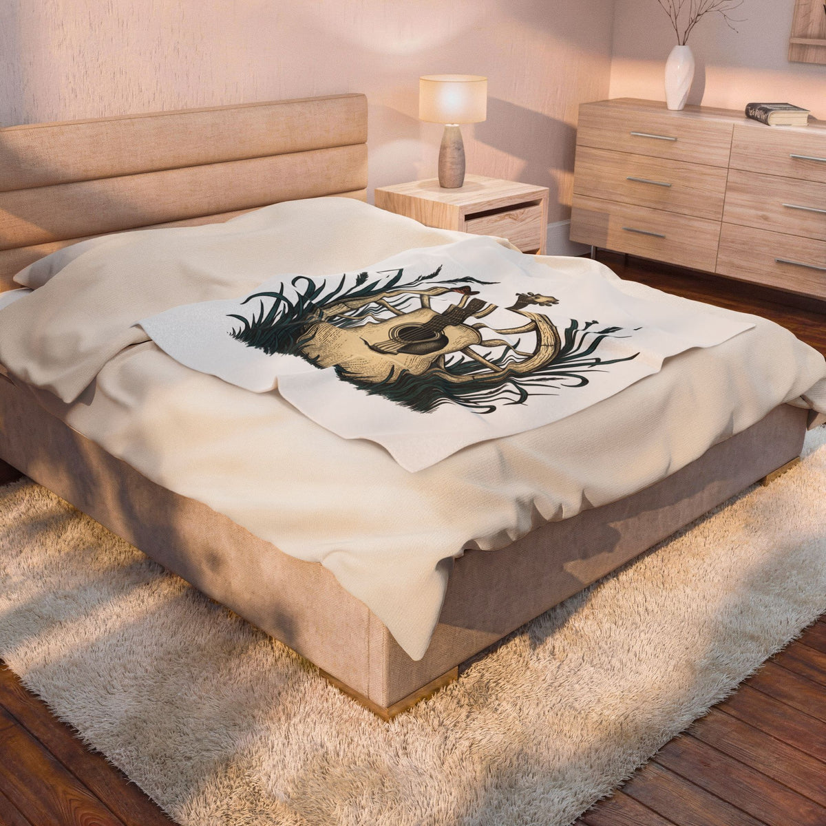 Acoustic Guitar Blanket Cowgirl Country Gift Women Farmhouse Blanket Guitar Blanket Cowboy Fan Rustic Blanket Country Graphic Retro Carriage Wheel