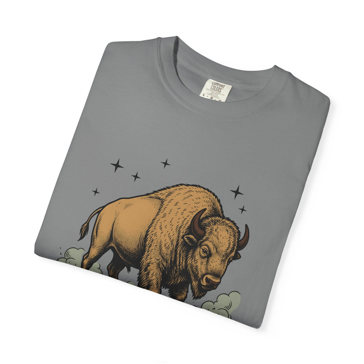 Buffalo Art T-Shirt Animal Environment Gift Women Rustic T-Shirt Bison T-Shirt Wildlife Fan Primitive T-Shirt Eco Graphic Line Art Star Symbols