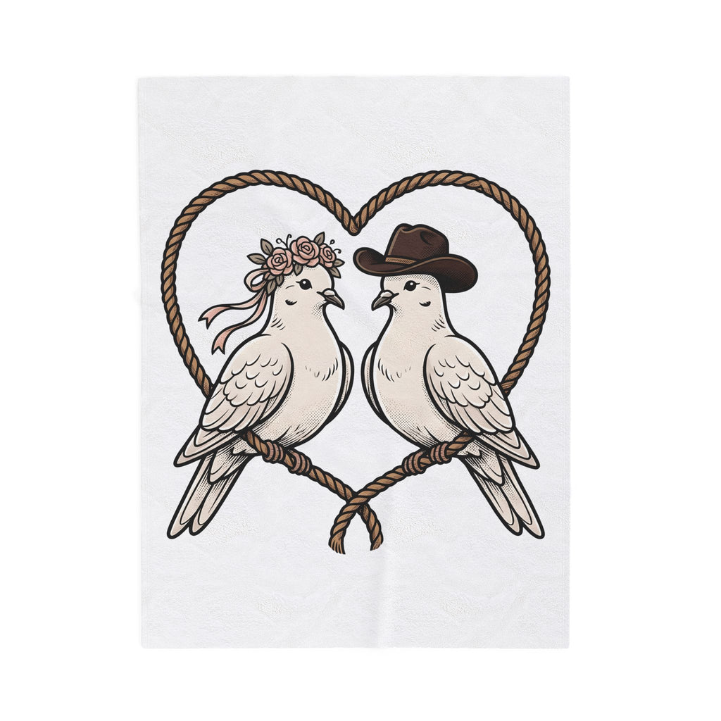 Dove Duo Blanket Cowgirl Ranch Gift Women Classic Blanket Pigeons Blanket Rodeo Fan Rustic Graphic Blanket Pen Drawing Braided Heart Blanket