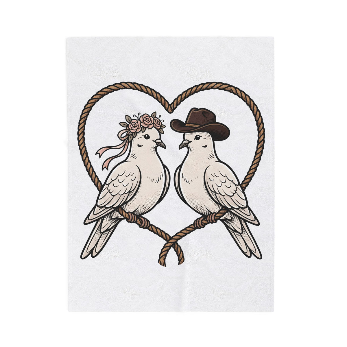 Dove Duo Blanket Cowgirl Ranch Gift Women Classic Blanket Pigeons Blanket Rodeo Fan Rustic Graphic Blanket Pen Drawing Braided Heart Blanket