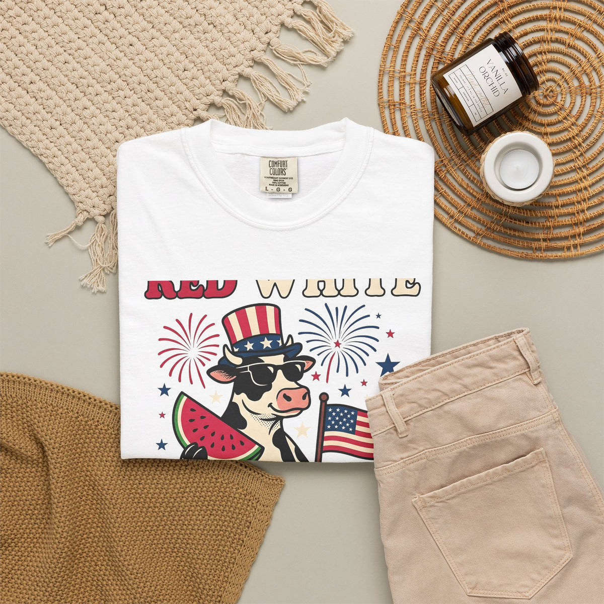 Patriotic Cow T-Shirt 4th Of July Farming Gift Women Animated T-Shirt Cowgirl T-Shirt Independence Fan Cartoon T-Shirt Agricultural Graphic Classic