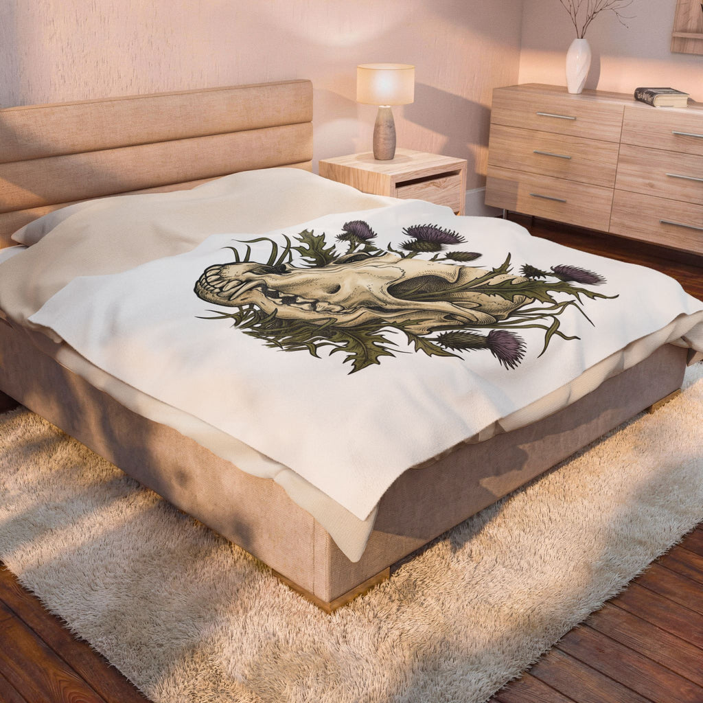Animal Skull Blanket Animals & Flowers Spooky Gift Women Sketch Blanket Cranium Blanket Wildlife Fan Illustration Graphic Blanket Hand Drawn