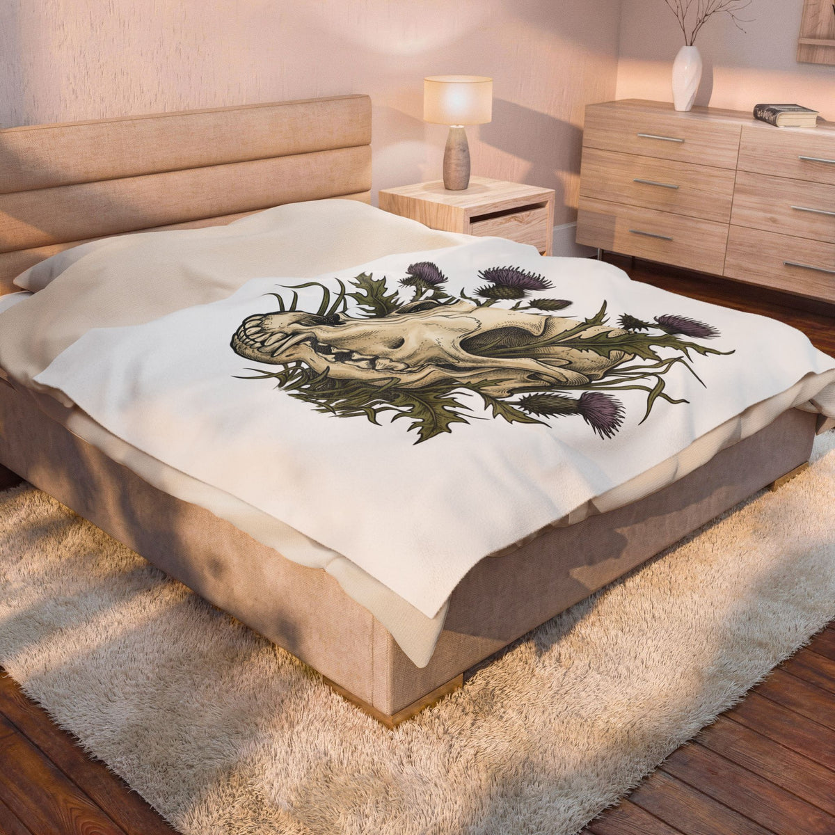 Animal Skull Blanket Animals & Flowers Spooky Gift Women Sketch Blanket Cranium Blanket Wildlife Fan Illustration Graphic Blanket Hand Drawn