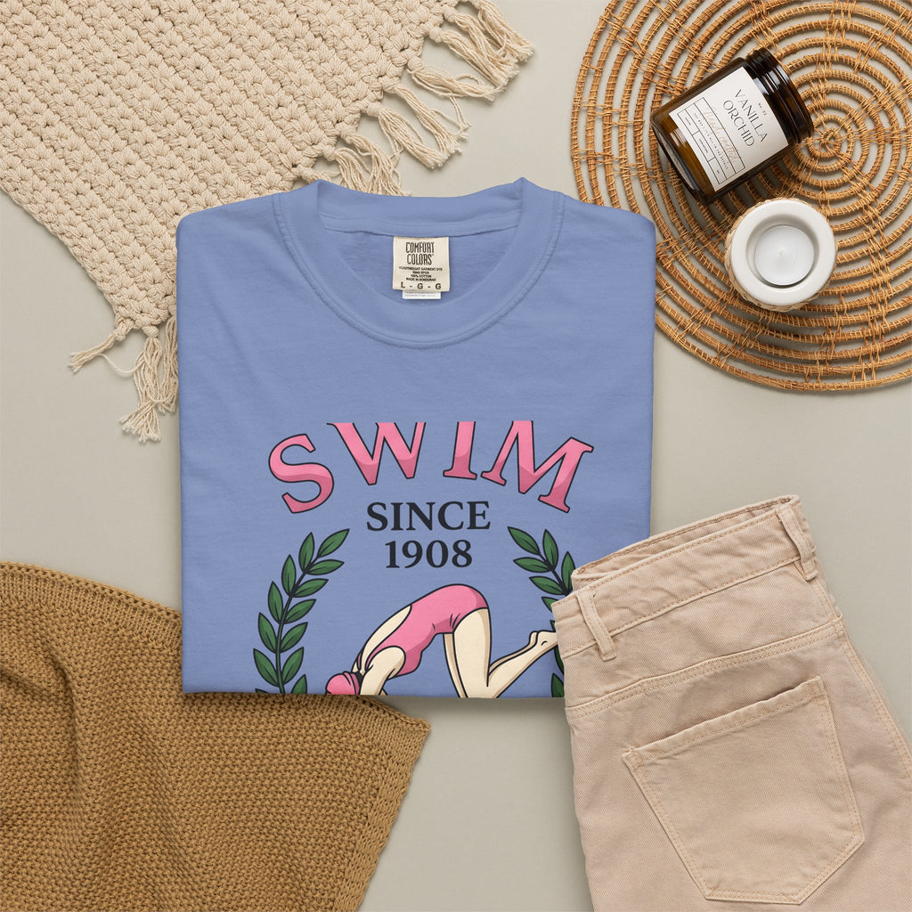 Swim Graphic T-Shirt Swimming Exercise Gift Women Antique T-Shirt Swimwear T-Shirt Aquatic Enthusiast Vintage T-Shirt Fitness Graphic Old School