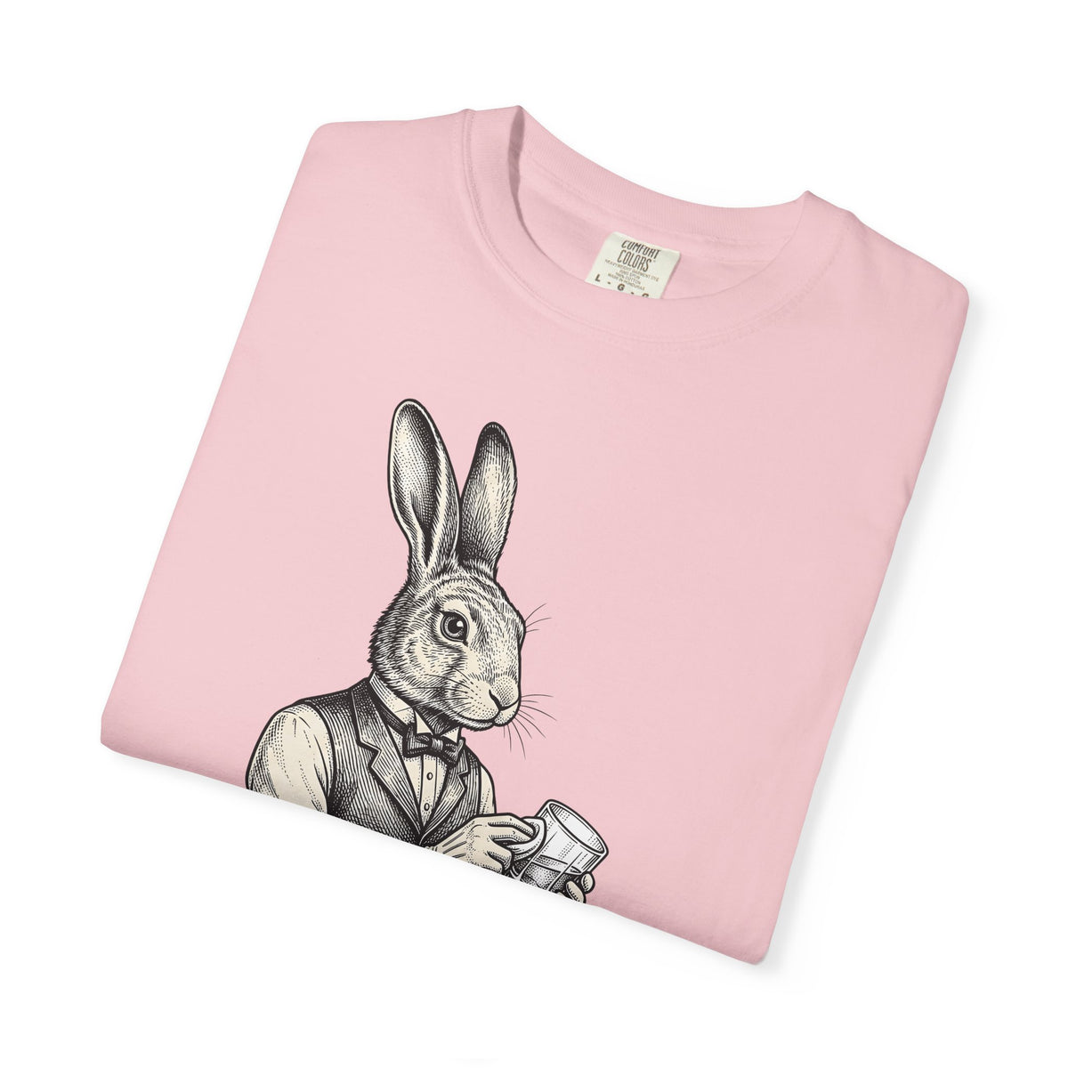 Rabbit Bartender T-Shirt Animal Bar Gift Women Vintage T-Shirt Bunny T-Shirt Pet Fan Retro T-Shirt Pub Graphic Hand Drawn Playing Card T-Shirt