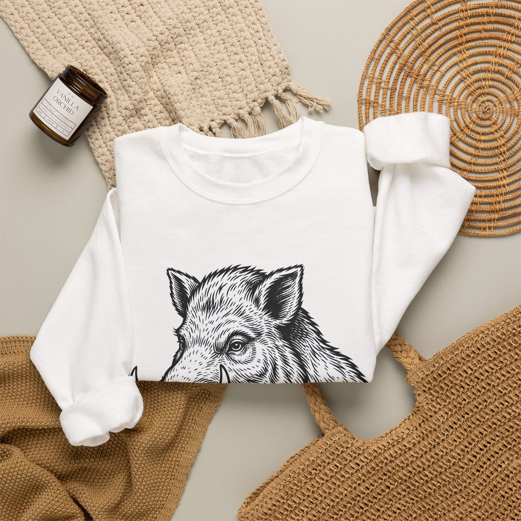Boar Pipe Sweatshirt Funny Animal Gift Women Woodcut Sweatshirt Smoking Pipe Sweatshirt Humor Fan Print Sweatshirt Wildlife Graphic Vintage Anchor Sweatshirt