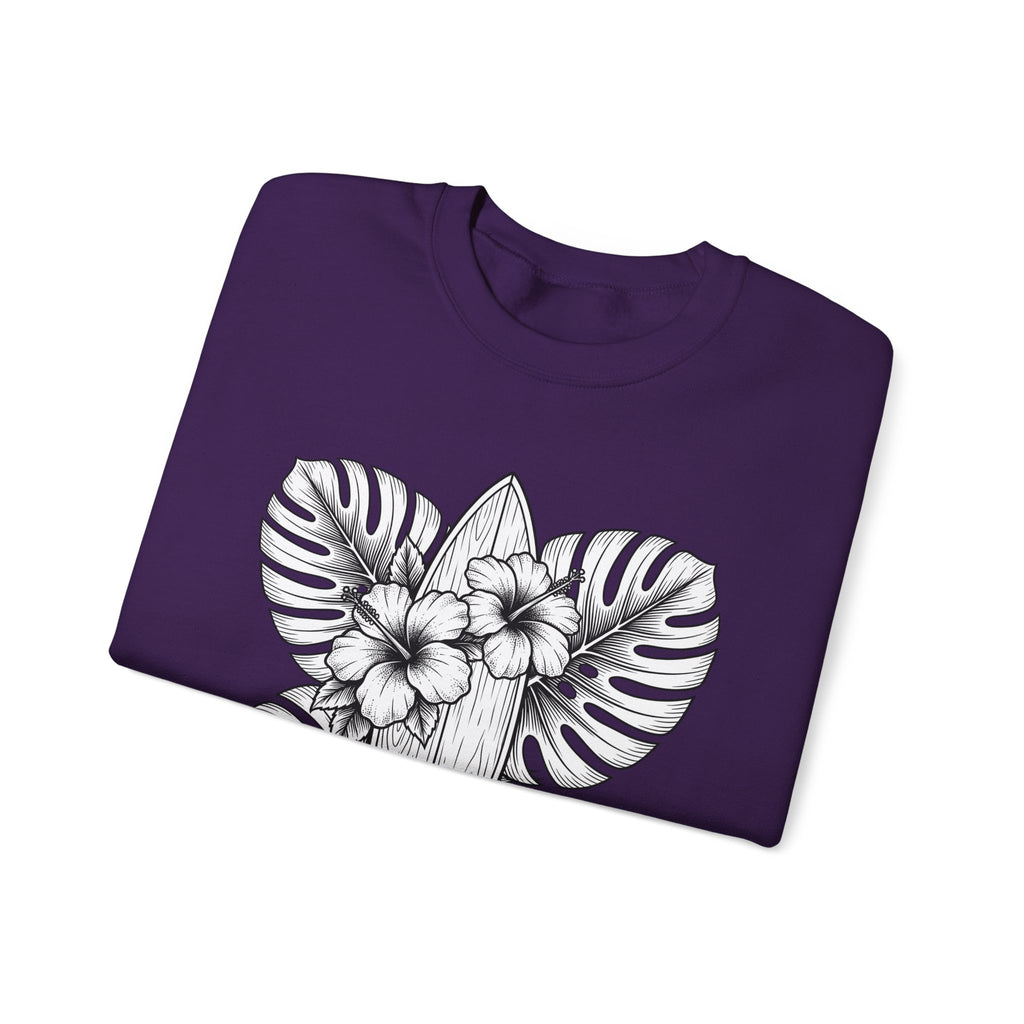 Surfboard Petals Sweatshirt Surfing Shore Gift Women Drawing Sweatshirt Surfboards Sweatshirt Surfer Fan Illustration Graphic Nature Flower Sweatshirt