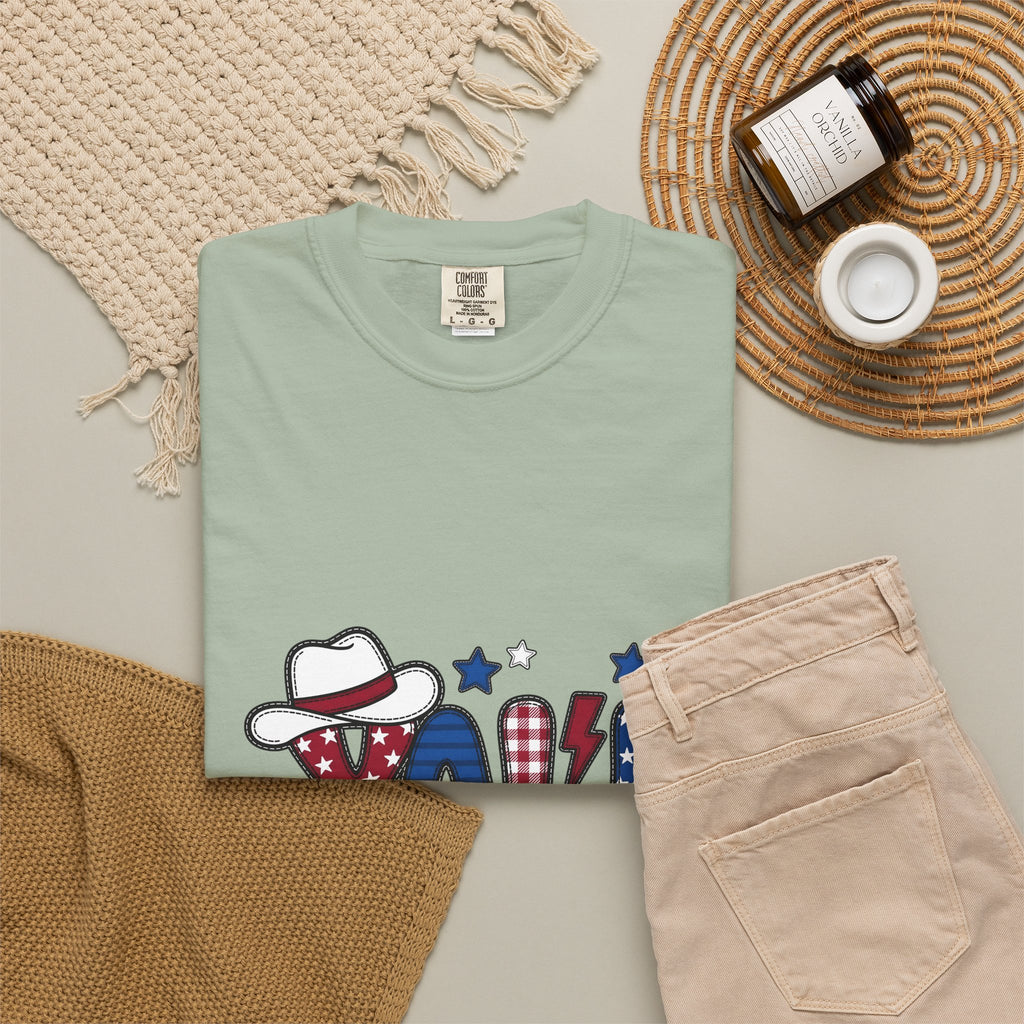 Cowboy Hat Stars T-Shirt America Patriotic Gift Women Cartoon T-Shirt Western Hat T-Shirt Usa Fan Vintage T-Shirt Star Graphic Retro Plaid T-Shirt