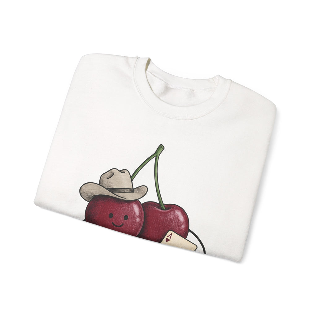 Cherry Western Sweatshirt Cowgirl Harvest Gift Women Playful Sweatshirt Western Wear Sweatshirt Rodeo Fan Whimsical Sweatshirt Autumn Graphic Doodle Poker Card