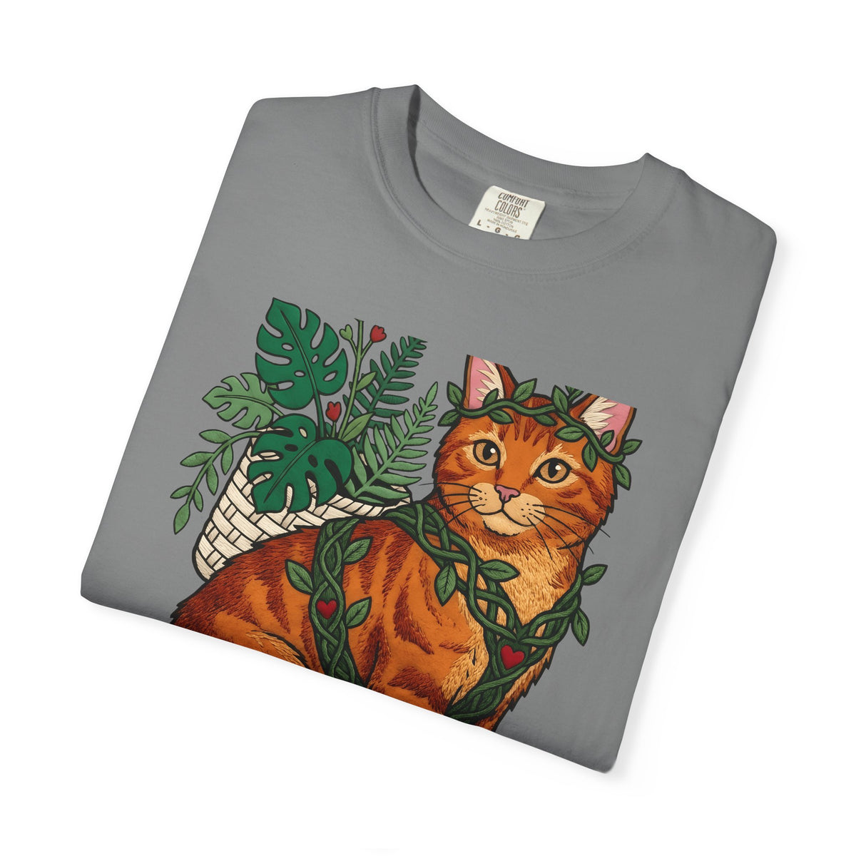 Ginger Cat T-Shirt Cat Wildlife Gift Women Floral T-Shirt Orange Cat T-Shirt Cat Fan Feline Graphic T-Shirt Sketch Indoor Plants T-Shirt