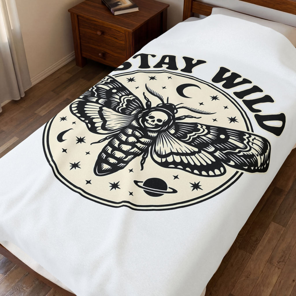 Moth Skull Blanket Boho Chic Celestial Gift Women Gothic Blanket Insect Blanket Bohemian Fan Dark Blanket Astrology Graphic Vintage Moon Blanket