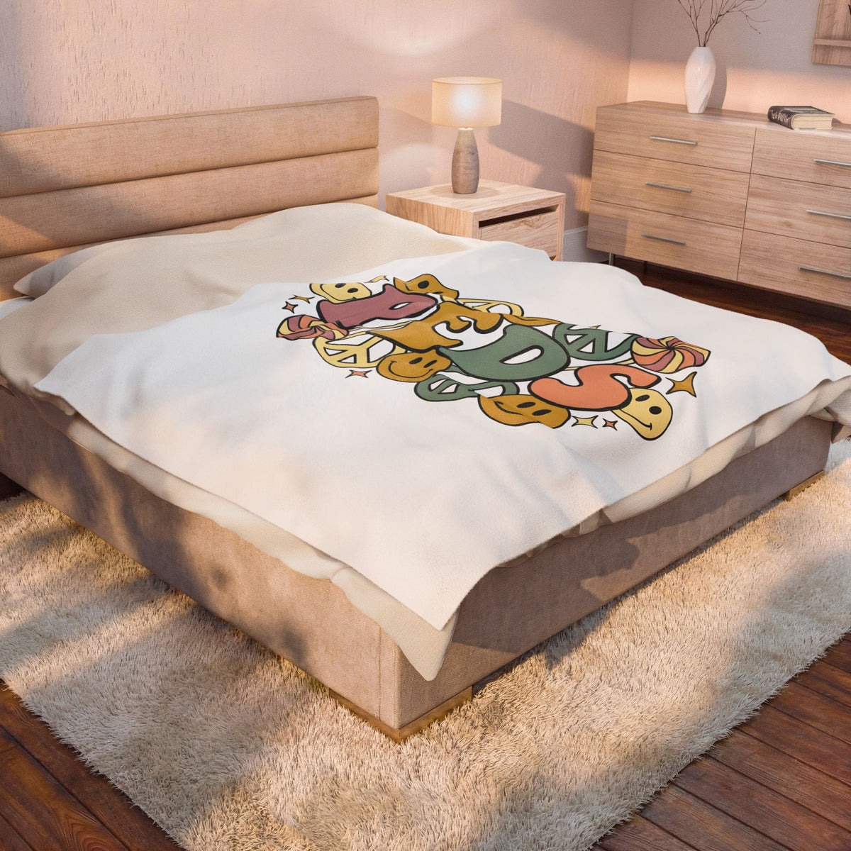 Happy Face Peace Symbol Blanket Nurses Kids Gift Women Cartoon Blanket Smiley Blanket Nurse Enthusiast Comic Blanket Youth Graphic Vintage Candy