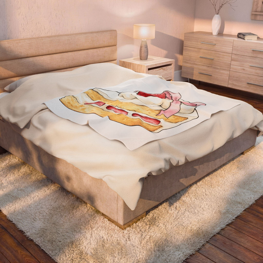 Strawberry Pastry Blanket Desserts Sweets Gift Women Gouache Blanket Tart Blanket Dessert Fan Watercolor Blanket Candy Graphic Line Art Pink Tie