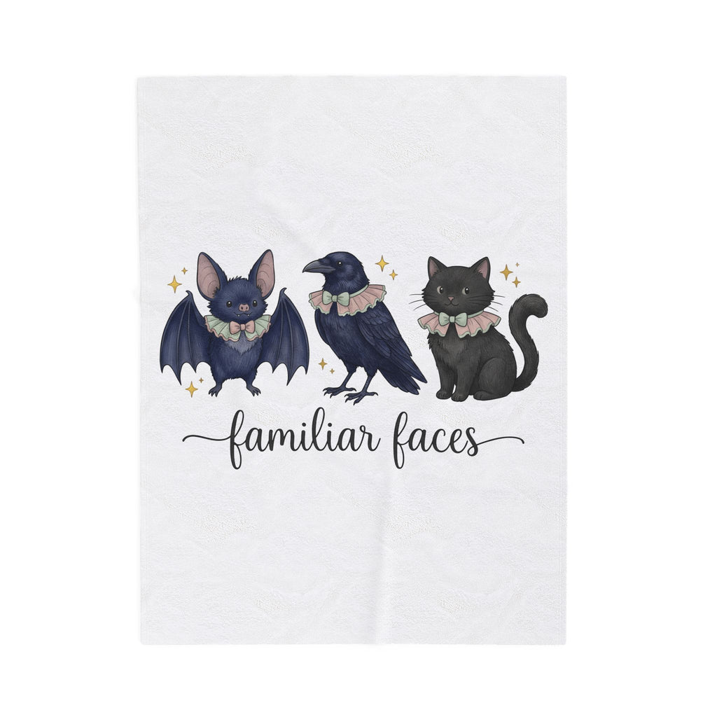 Bat Crow Cat Blanket Halloween Witch Gift Women Cute Blanket Animal Blanket Spooky Fan Cartoon Blanket Magical Graphic Hand