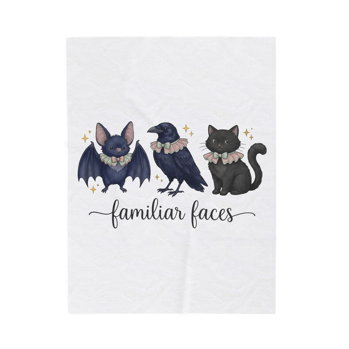 Bat Crow Cat Blanket Halloween Witch Gift Women Cute Blanket Animal Blanket Spooky Fan Cartoon Blanket Magical Graphic Hand