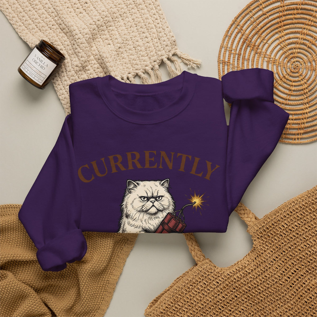 Upset Cat Sweatshirt Funny Wildlife Gift Women Old School Sweatshirt Angry Cat Sweatshirt Humor Fan Vintage Sweatshirt Animal Graphic Doodle Explosion Sweatshirt