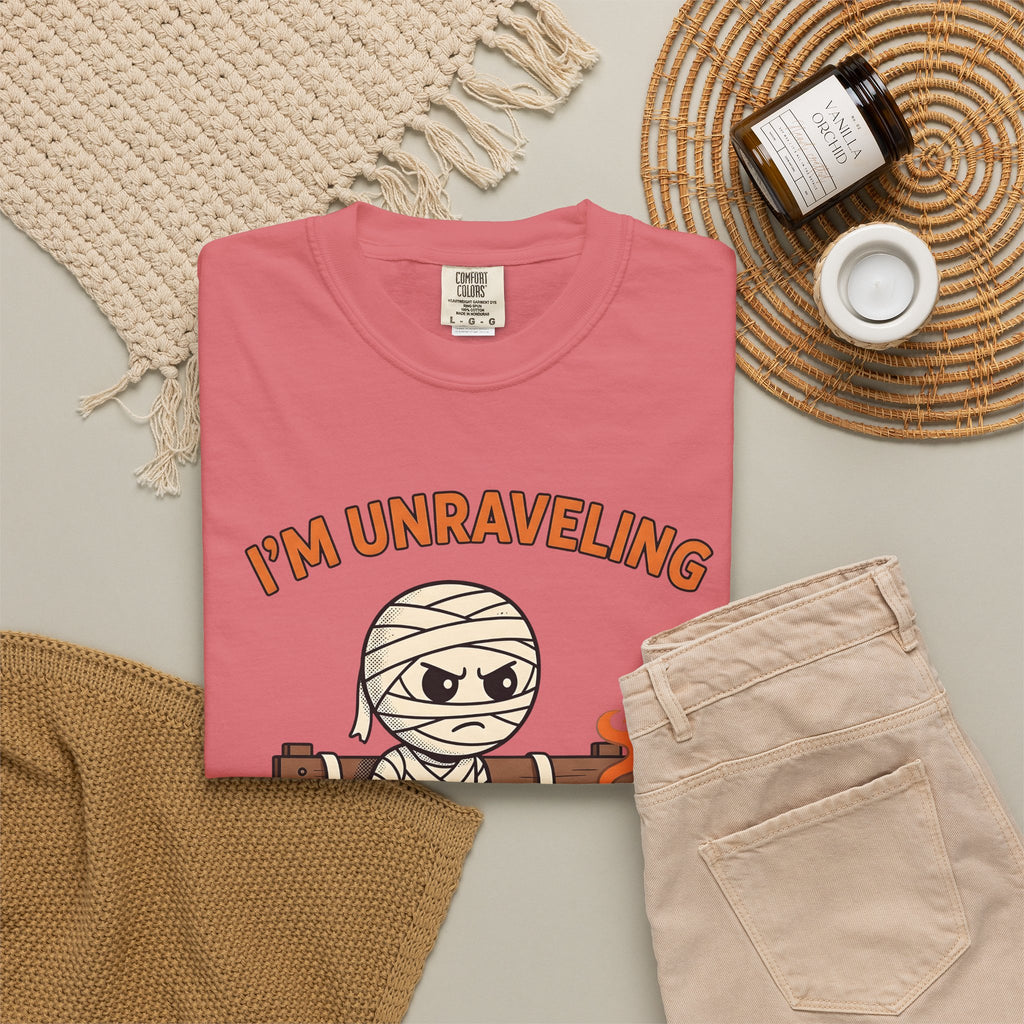 Mummy Halloween Joke Gift Comic Wrap Horror Fan Cartoon Pun Retro Teacup T-Shirt