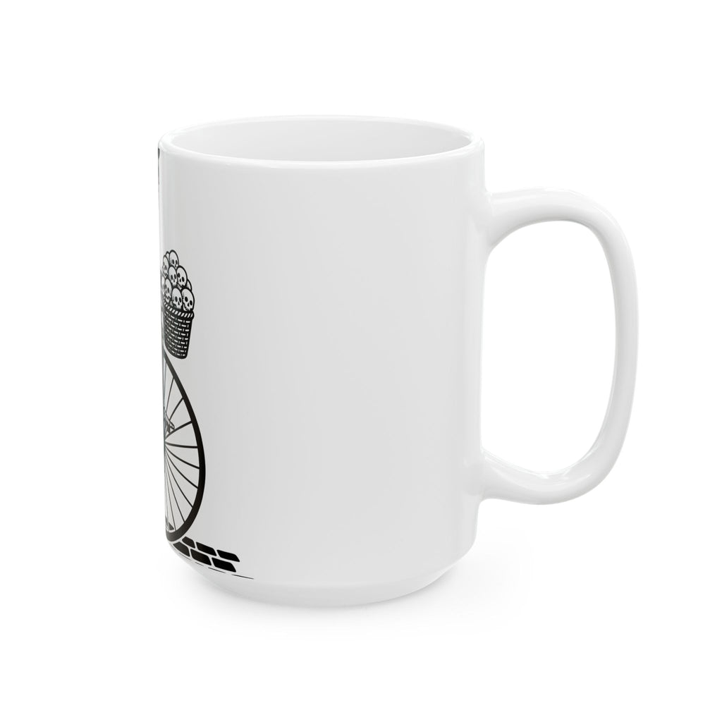 Skeleton Bicycle Mug Halloween Gothic Gift Women Vintage Mug Bike Mug Horror Fan Retro Mug Dark Graphic Hand Drawn Skulls Mug