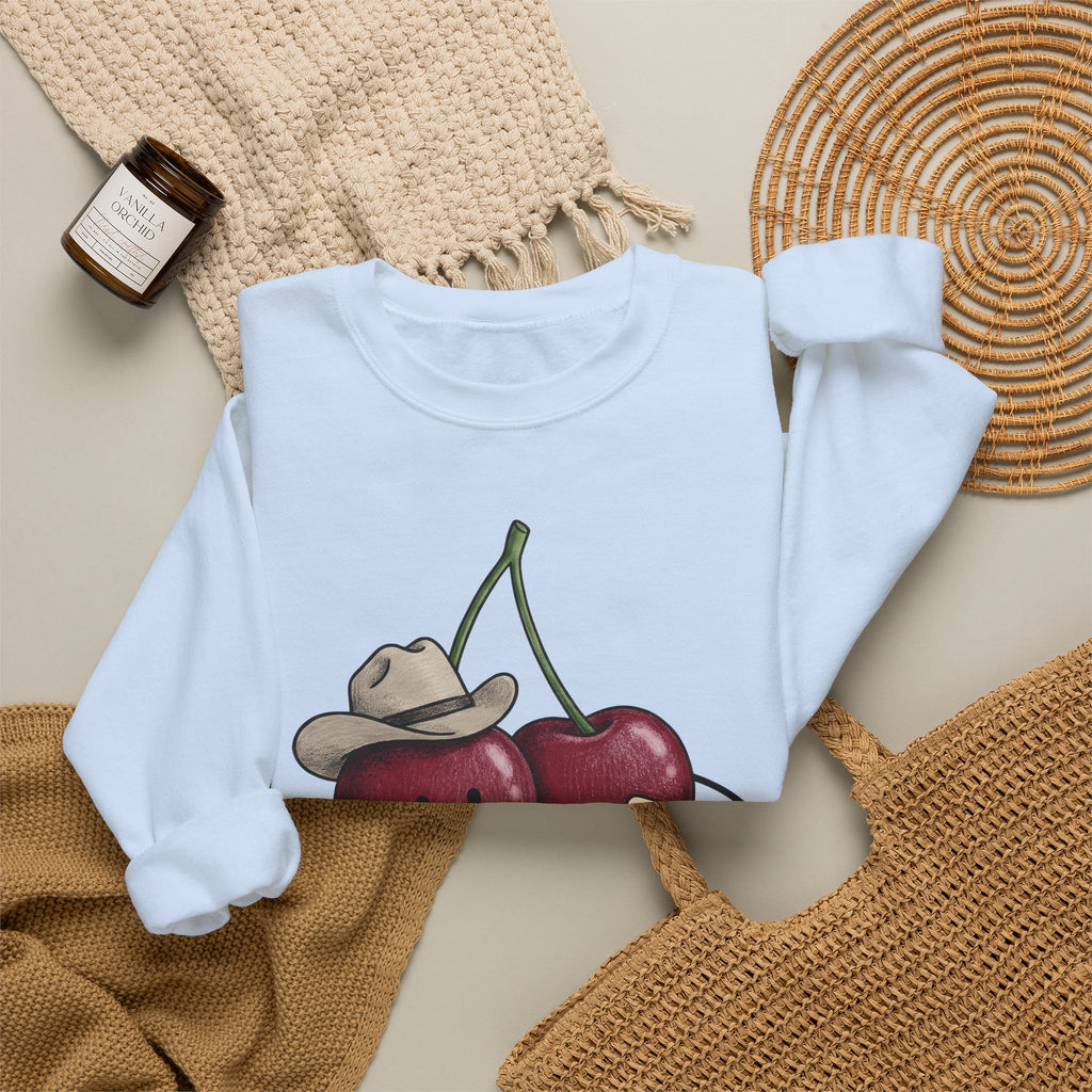 Cherry Western Sweatshirt Cowgirl Harvest Gift Women Playful Sweatshirt Western Wear Sweatshirt Rodeo Fan Whimsical Sweatshirt Autumn Graphic Doodle Poker Card