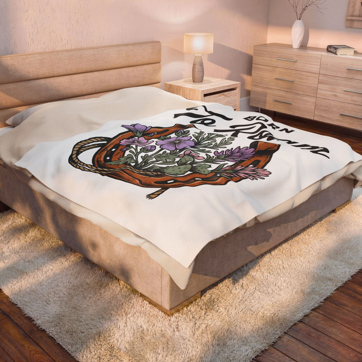 Horseshoe Flowers Blanket Cowgirl Western Gift Women Boho Blanket Horseshoe Blanket Rodeo Fan Hippie Blanket Country Graphic Vintage Cactus Blanket