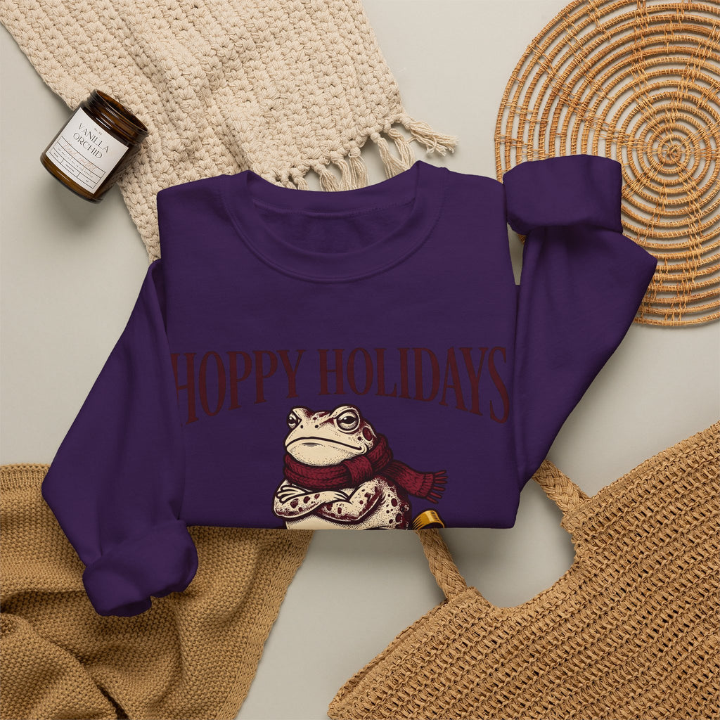 Frog Keepsake Sweatshirt Christmas Critters Gift Women Traditional Sweatshirt Toad Sweatshirt Xmas Fan Hand Drawn Sweatshirt Creature Graphic Outline Muffler