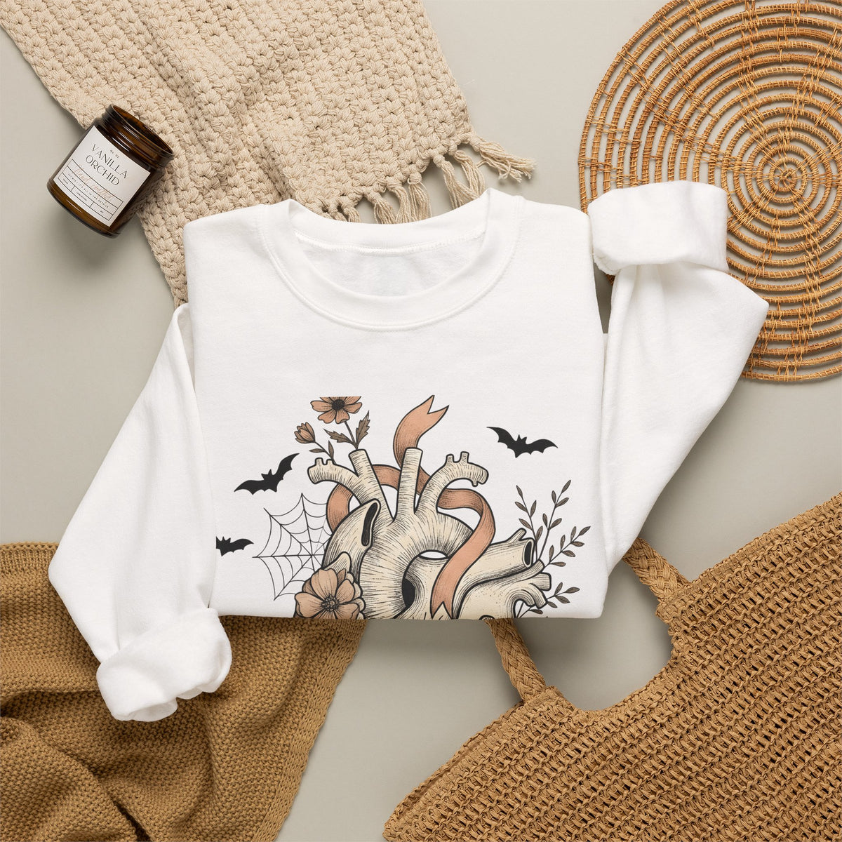 Anatomical Heart Sweatshirt Halloween Gothic Gift Women Tattoo Art Sweatshirt Cardiac Sweatshirt Horror Fan Ink Sweatshirt Dark Graphic Vintage Bats Sweatshirt